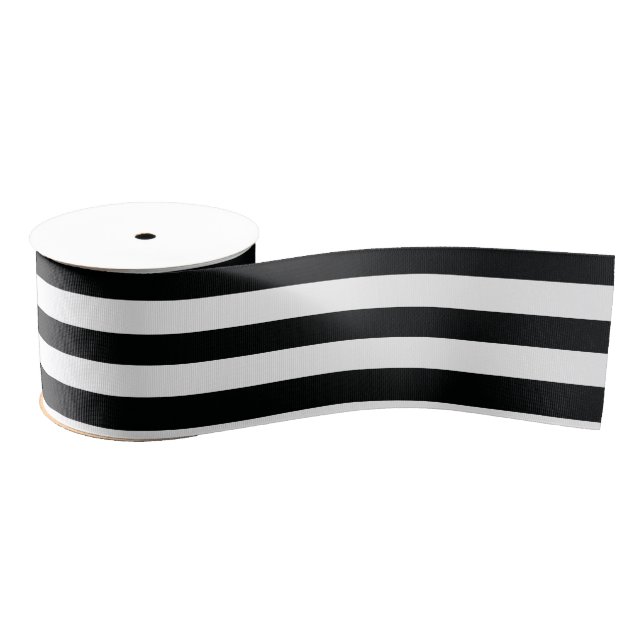 Ruban Gros-grain (Noir et blanc | horizontal) personnalisable rayé (Bobine)
