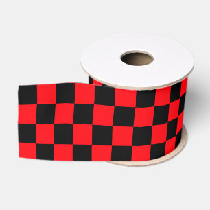 Ruban Gros-grain Noir et Rouge à Carreaux de Course 