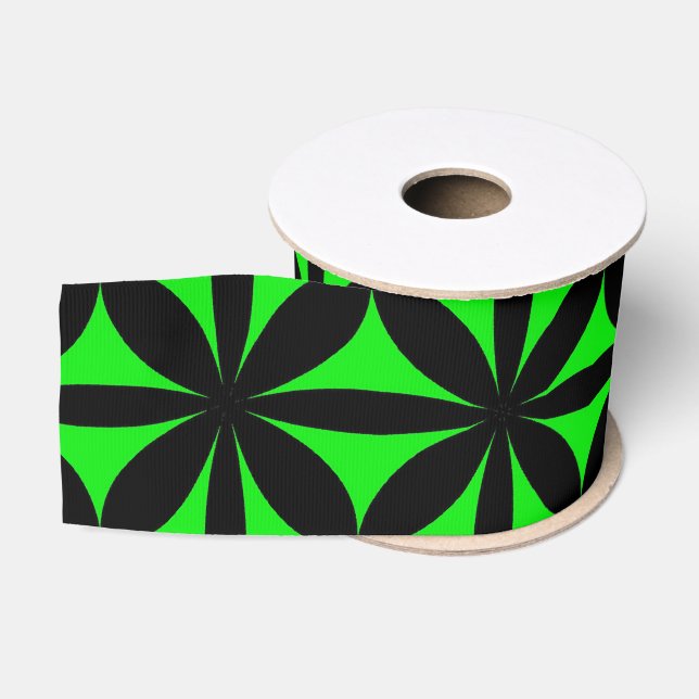 Ruban Gros-grain Noir et Vert Moderne / Rétro Imprimer (Bobine)