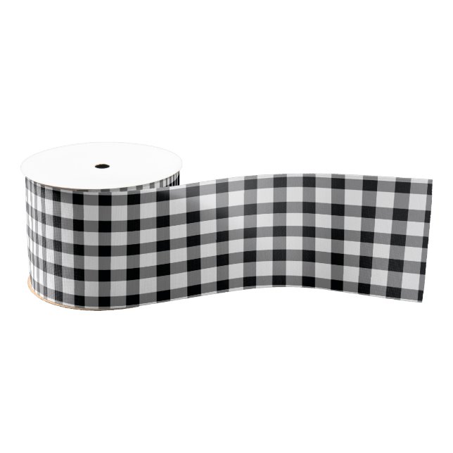 Ruban Gros-grain Noir | White Buffalo Check Plaid Motif Grosgrai (Bobine)