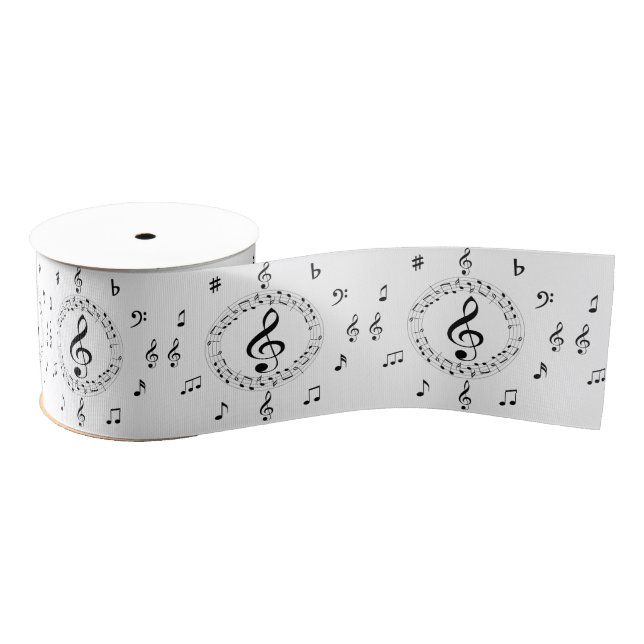 Ruban Gros-grain Notes de musique, stylish, noir et blanc (Bobine)