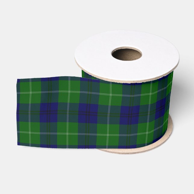 Ruban Gros-grain Oliphant tartan bleu vert plaid (Bobine)