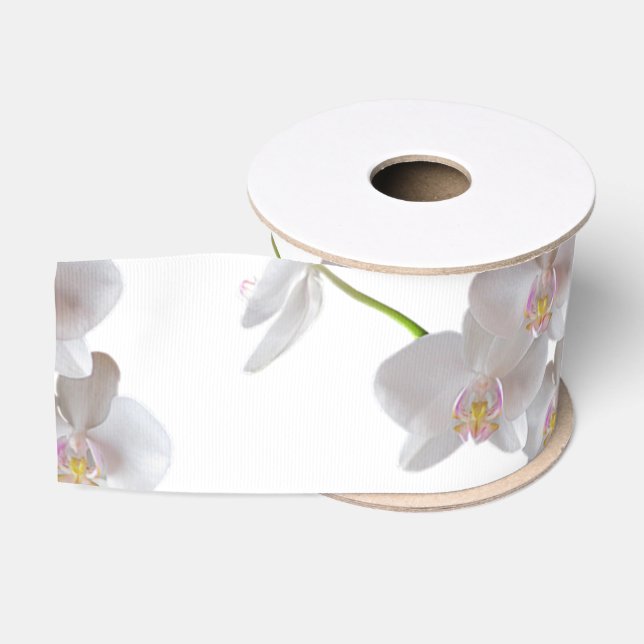 Ruban Gros-grain Orchidées roses blanches élégantes sur toute (Bobine)