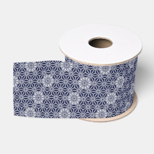 Ruban Gros-grain Oriental Navy Blue Star Asanoha Japon Motif