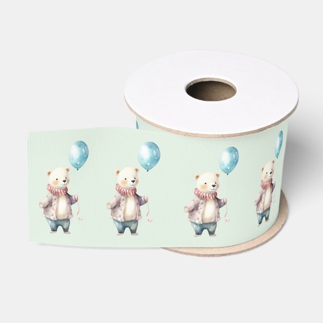 Ruban Gros-grain Ours polaire avec ballon bleu (Bobine)