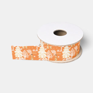 Ruban Gros-grain Pagode de la Chinoiserie orange
