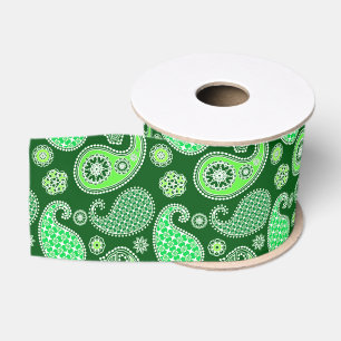 Ruban Gros-grain Paisley motif, Emerald et Jade Green
