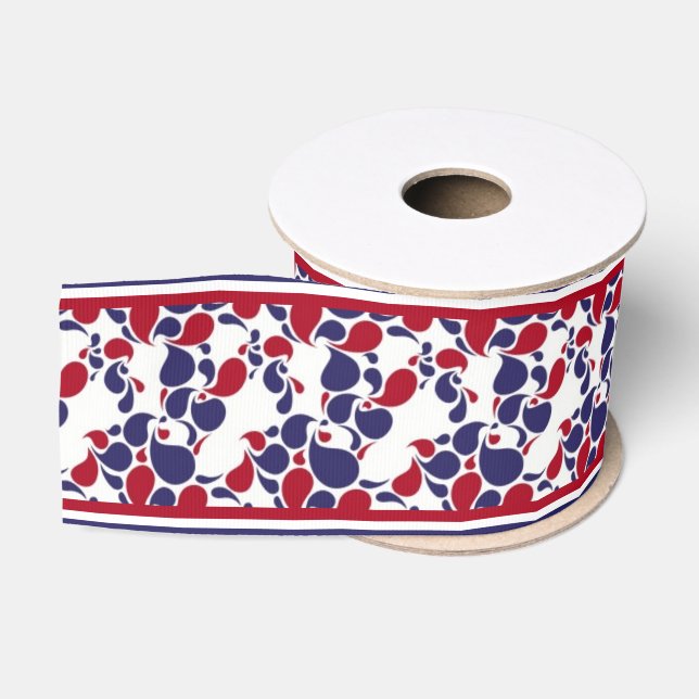 Ruban Gros-grain Paisley rouge et bleu (Bobine)