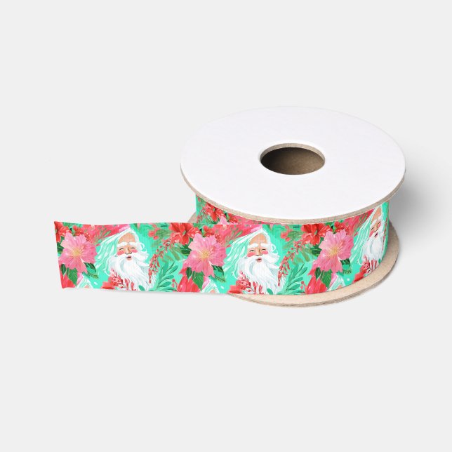 Ruban Gros-grain Palm Beach Noël Aquarelle rose Père Noël (Bobine)