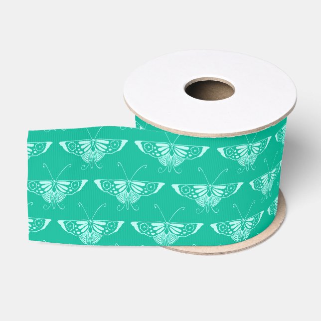 Ruban Gros-grain Papillon Art déco stylisé - turquoise et aqua (Bobine)