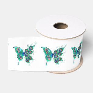 Ruban Gros-grain Papillon aux plumes de paon vert