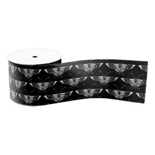 Ruban Gros-grain Papillon stylisé d'art déco - blanc et noir