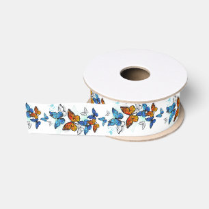 Ruban Gros-grain Papillons volants Morpho et Monarch