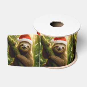 Ruban Gros-grain Paresseux de Noël portant un chapeau de Père Noël