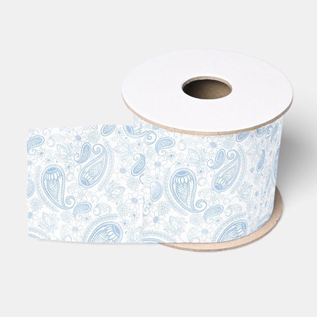 Ruban Gros-grain Parties scintillant bleue classique Paisley Motif  (Bobine)