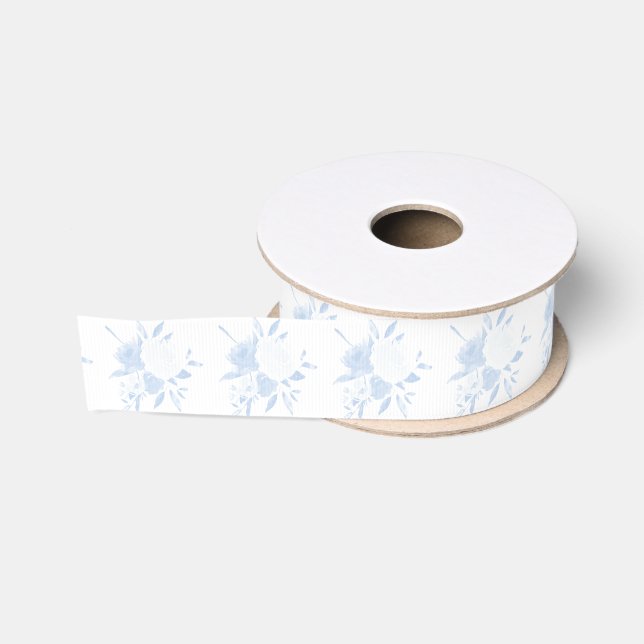 Ruban Gros-grain Pastel Blue Floral Aquarelle Cadeau Ruban (Bobine)