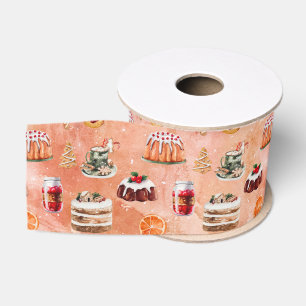 Ruban Gros-grain Pâtisserie des Fêtes de Noël à l'aquarelle 