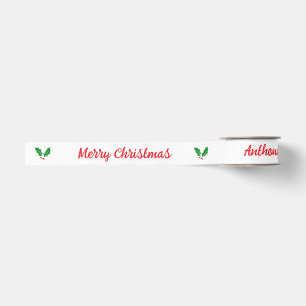 Ruban Gros-grain Personnalisez Holly & Berry White and Red Ribbon