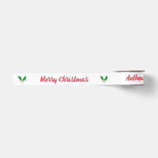 Ruban Gros-grain Personnalisez Holly & Berry White and Red Ribbon