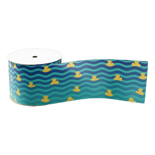 Ruban Gros-grain Petits canards jaunes flottants