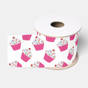 Ruban Gros-grain Petits gâteaux roses heureux de coeur - motif dou