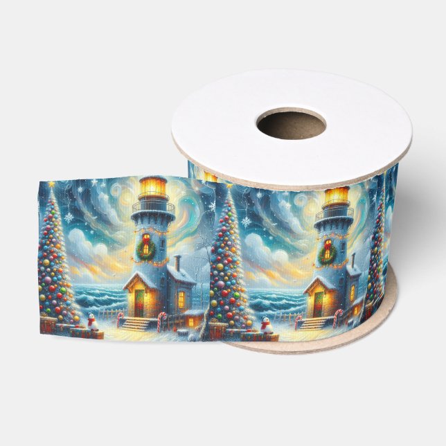 Ruban Gros-grain Phare de Noël Arbre Nautique Bleu Côtier (Bobine)