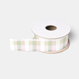Ruban Gros-grain Pink, Sage, Taupe Check Grosgrain Ribbon 1.5"