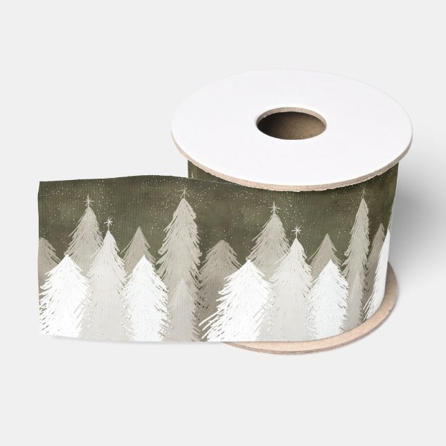 Ruban Gros-grain Pins recouverts de neige blanche et grise (Bobine)
