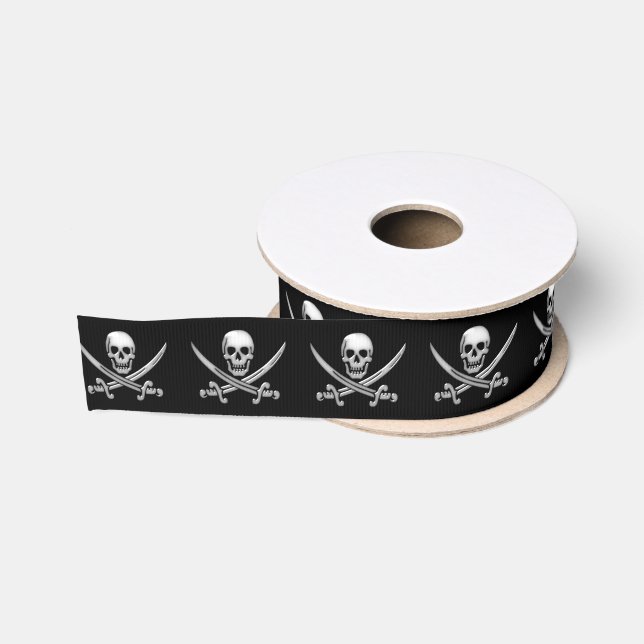 Ruban Gros-grain Pirate Crâne et os croisés des épées (Bobine)