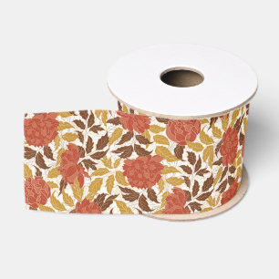 Ruban Gros-grain Pivoine Fleurs Orange Poussiéreuse Mariage d'Autom