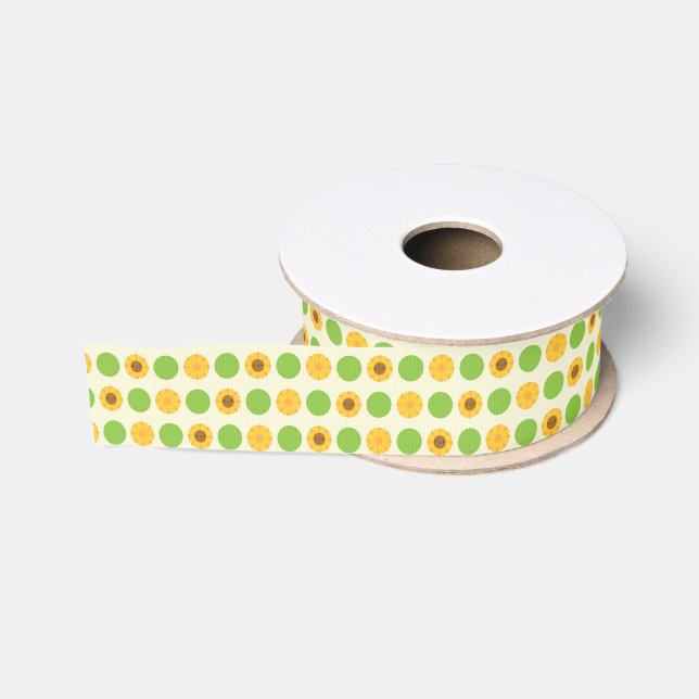 Ruban Gros-grain Point de polka de tournesols de Kawaii (Bobine)