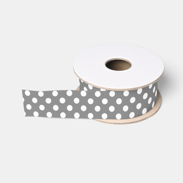 Ruban Gros-grain Pois blancs sur gris moyen (Bobine)