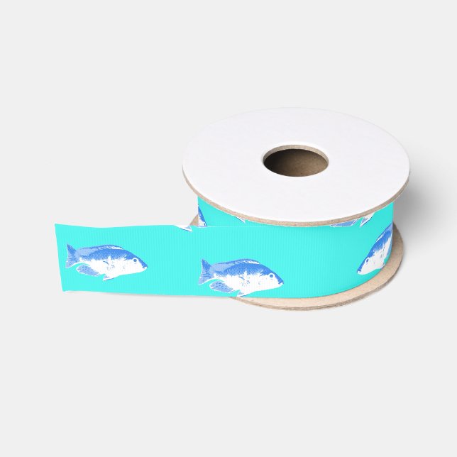 Ruban Gros-grain Poisson bleu turquoise (Bobine)