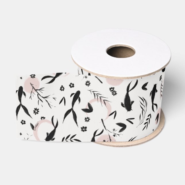 Ruban Gros-grain Poissons et branches Peinture japonaise (Bobine)
