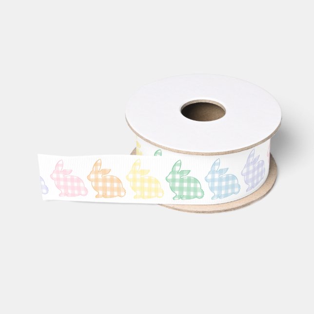Ruban Gros-grain Preppy En vichy Bunnies Pâques Pastel (Bobine)