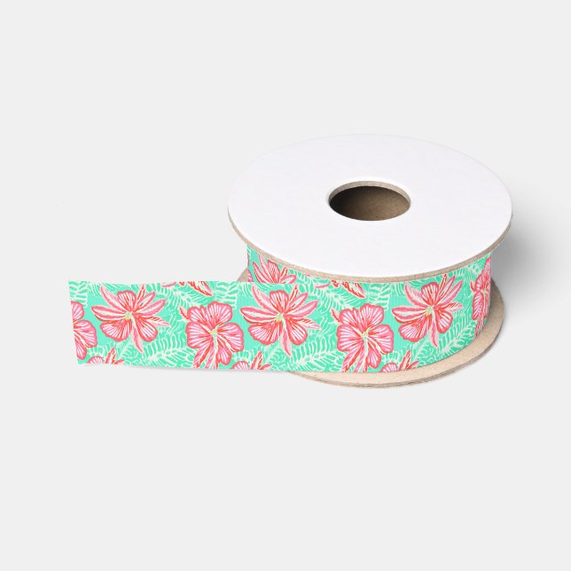Ruban Gros-grain Preppy Palm Beach Motif de fleurs tropicales (Bobine)