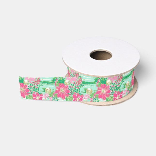 Ruban Gros-grain Preppy Palm Beach Motif de fleurs tropicales (Bobine)