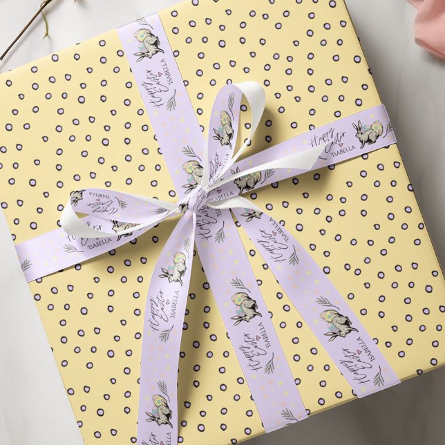 Ruban Gros-grain Purple Happy Lapin de Pâques et Nom des oeufs (Pastel Purple Bunny and Egg Happy Easter Pattern Ribbon for Easter Parties and Celebrations. )