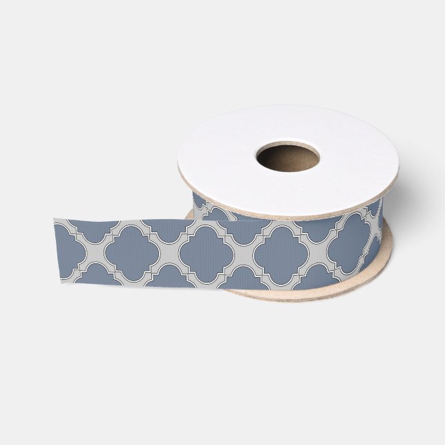 Ruban Gros-grain Quatrefoil gris bleu (Bobine)