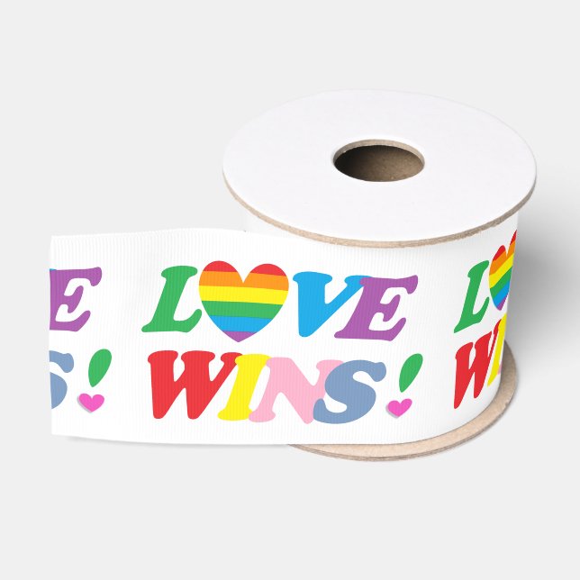 Ruban Gros-grain Rainbow Love Wins Pride Heart LGBT (Bobine)