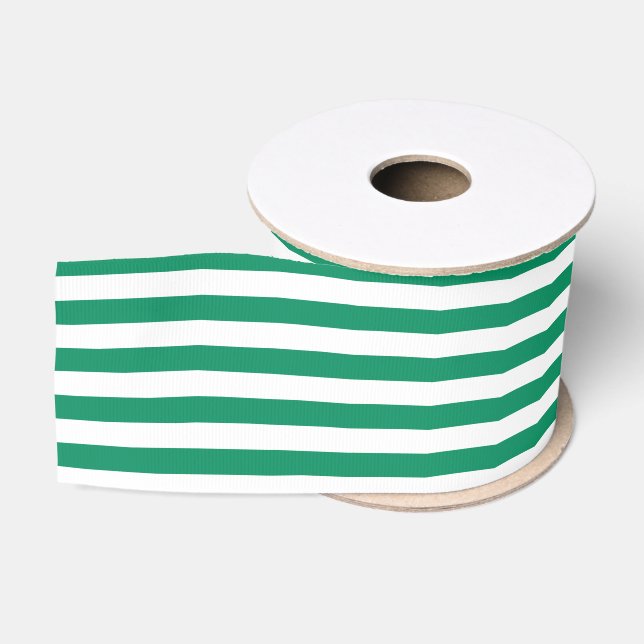 Ruban Gros-grain Rayures | Vert et blanc | Personnalisable | (Bobine)