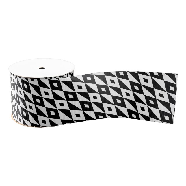 Ruban Gros-grain Retro Black White Lozengs Motif moderne (Bobine)