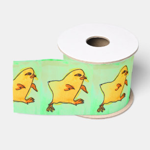 Ruban Gros-grain Retro Pâques art mignon Poussins jaune Pâques