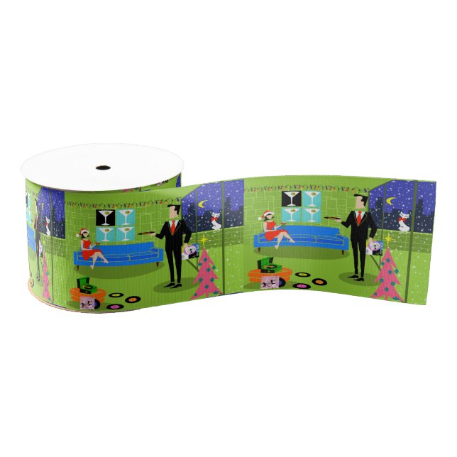 Ruban Gros-grain Rétro ruban urbain de couples de Noël (Bobine)