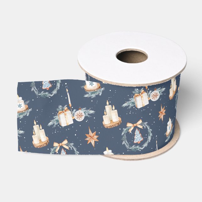 Ruban Gros-grain Ribbon de Noël bleu marine (Bobine)