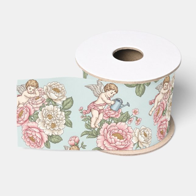 Ruban Gros-grain Rococo Revival Cherub Floral Toile (Bobine)