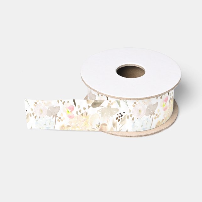 Ruban Gros-grain Rose crème abstraite assez neutre   (Bobine)