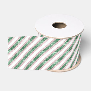 Ruban Gros-grain Rose Pâle Vert Pailleté Bandes de Noël