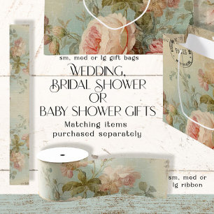 Ruban Gros-grain Rose vintage Floral Blue n Yellow Decoupage