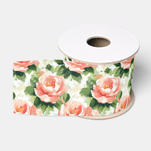 Ruban Gros-grain Roses en Motif rose Peach